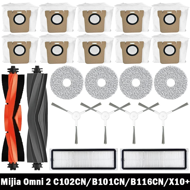 메인 사이드 브러시 헤파 필터 걸레 먼지 봉투, 샤오미 Mijia Omni 2 C102CN, B101CN, B116CN, X10 + 예비 부품 액세서리 호환